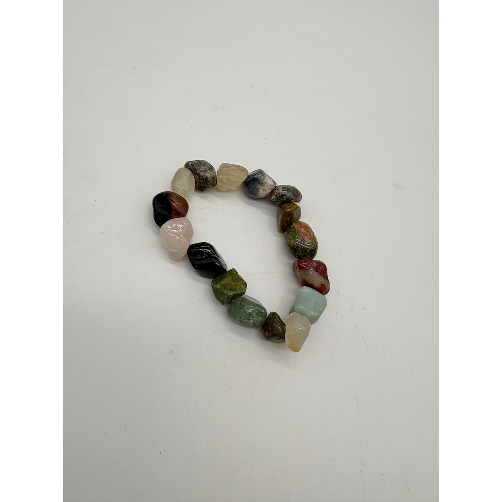 Multicolor Tumbled Gemstone Stretch Bracelet Natural Polished‎ Stones Boho J102